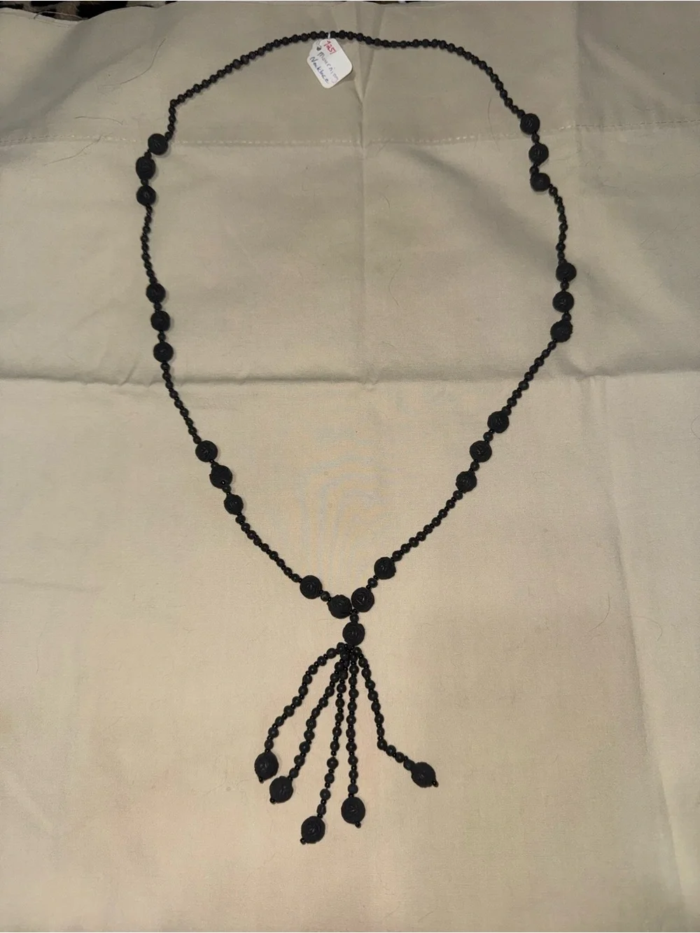 Victorian Black Faceted Bead Long Tassel Statement Necklace